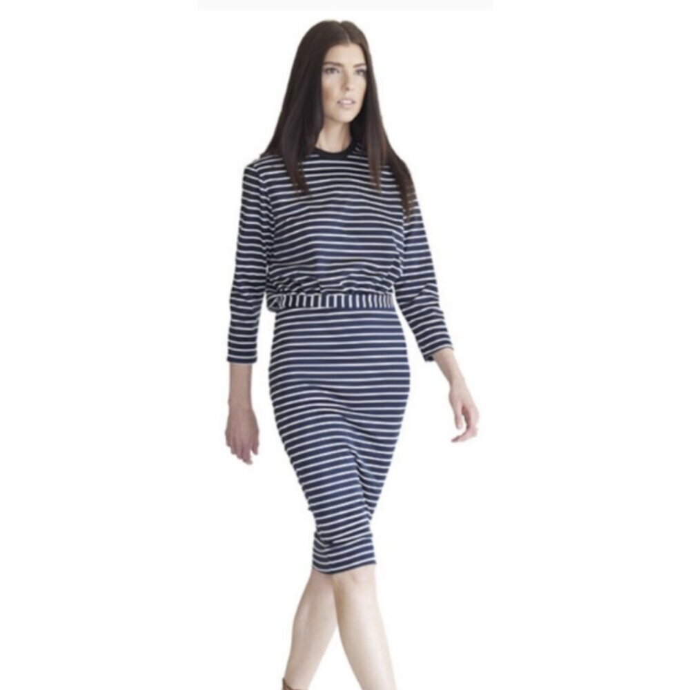 HEIDI MERRICK Kubo Striped Pencil Skirt Navy White Small Coastal Preppy